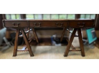 LEATHER TRESTLE DESK IN THE STYLE OF THOMAS ALEXANDER