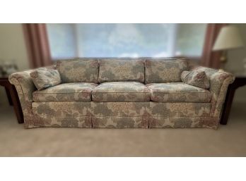 FLORAL UPHOLSTERED ETHAN ALLEN ROUND ARM, TRADITIONAL CLASSIC SOFA