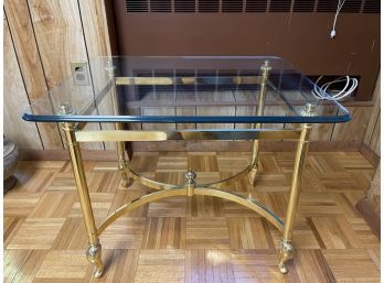 AMERICAN HOLLYWOOD REGENCY STYLE GLASS TOP SIDE TABLE