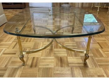AMERICAN HOLLYWOOD REGENCY STYLE SQUARE GLASS TOP COFFEE TABLE