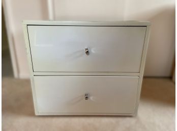 WHITE FORMICA 2 DRAWER NIGHT TABLE