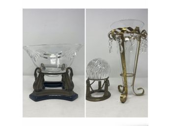 COLLECTION OF BRASS AND CRYSTAL DECOR