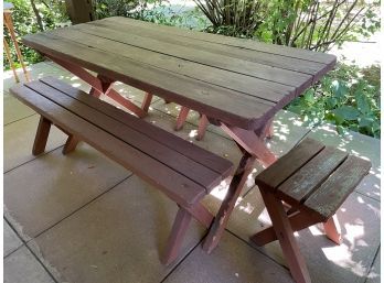 RUSTIC CROSSED LEG PICNIC TABLE WITH 2 BENCHES AND 2 CHAIRS