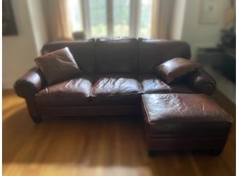 RALPH LAUREN BROWN LEATHER SOFA WITH OTTOMAN