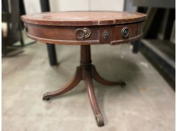 ANTIQUE MAHOGANY 1 DRAWER LEATHER TOP DRUM TABLE