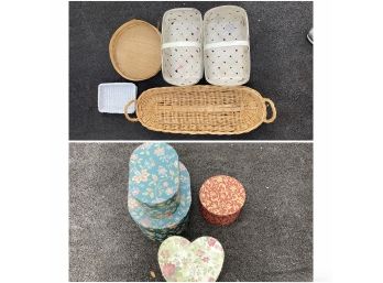 Assorted Collection Of Baskets And Antique Boxes