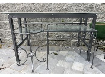 3 PC Set Of Steel Base And Glass Top Tables