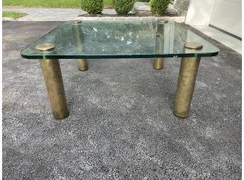 Pace Collection Brass And Square Glass Coffee Table