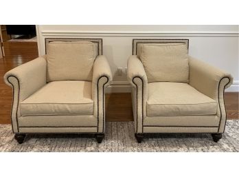 Pair Of Cream Colored Brae Chairs With Nailhead Trim From Bernhardt