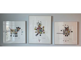 3 PC Framed Set Of Multimedia Art Signed By BH Brody