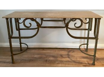 DISTRESSED WROUGHT IRON MARBLE TOP CONSOLE