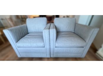 PAIR OF BLUE GRAY NORTON UPHOLSTERY ARMCHAIR (Set # 2 Of 2)