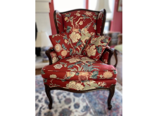 Red Floral Accent Wingback Armchair