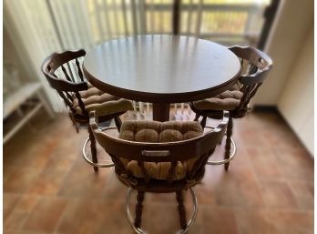 Round Wood Kitchen High Table With Swivel Stools