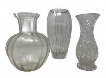 3 PC Collection Of Crystal And Clear Glass Vases