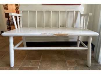 White Winsor Style Painted Wooden Bench