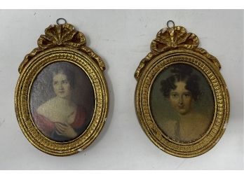 Pair Of Gold Painted Plaster Cameo Frame With Oval Female Portrait