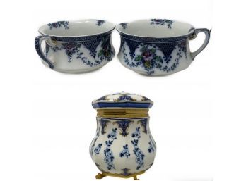 Pair Of Corona Ware Cups And A Porcelain Box