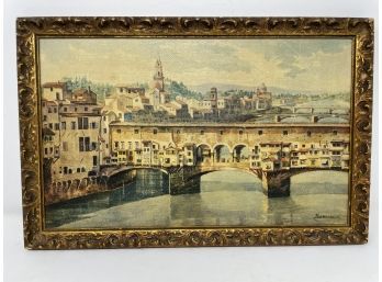 Gold Wood Framed Ponte Vecchio In Florence