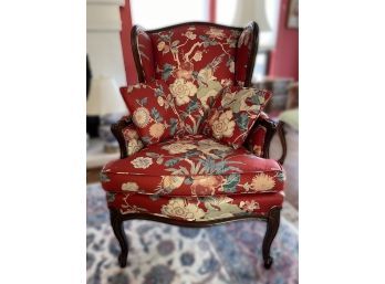 Red Floral Accent Wingback Armchair