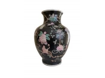 Chinese Cloisonne Vase JingFa Cloud Blossoms Peony Black Pink