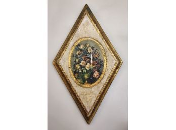 Hand Painted Gold Gilt Wood Diamond Shaped Placque