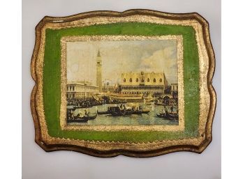 Gold Gilt Wood Placque Print Of 'Canal'