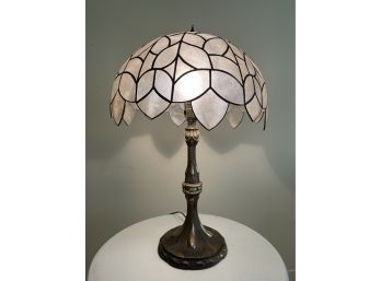 Brass Table Lamp With Faux Leaded Glass