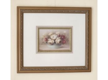 Signed Gold Framed, Matted 'flowers In Bowl'