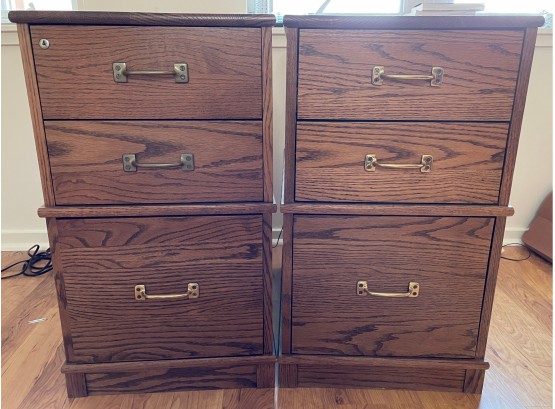 Pair Of Vintage Oak Filing Cabinets By Levenger
