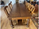 Large Oak Farmhouse Dinner Table With Six Side Chairs
