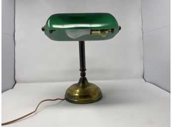 Vintage Emeralite Shade Brass Banker's Lamp