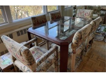 PHILIP DANIEL GLASS TOP DINING TABLE WITH 6 CHAIRS