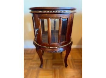 PETITE ROUND CURIO CABINET WITH BEVELLED GLASS DOUBLE DOORS