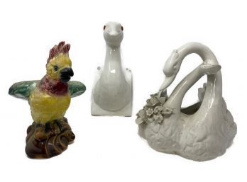 3 PC COLLECTION OF PORCELAIN AND CERAMIC BIRD STATUETTES