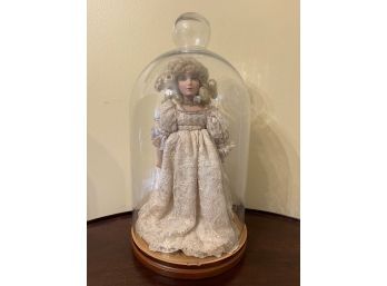 VINTAGE DOLL WITH GLASS CASE