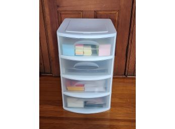 #1 OF 2 PLASTIC STERILITE STACKABLE ORGANIZER WITH LARGE ASSORTMENT OF OFFICE SUPPLIES