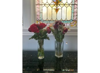 PAIR OF CLEAR GLASS VASES
