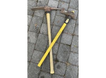 PAIR OF AXE AND PICK AXE WITH DURABLE FIBERGLASS HANDLES
