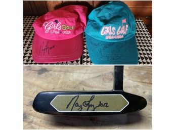 LPGA STAR'S AUTOGRAPHED CAPS AND PUTTER FEATURING NANCY LOPEZ