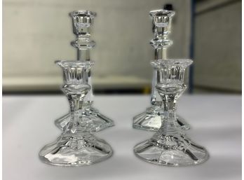 2 PAIRS OF GLASS CRYSTAL CANDLESTICK HOLDERS