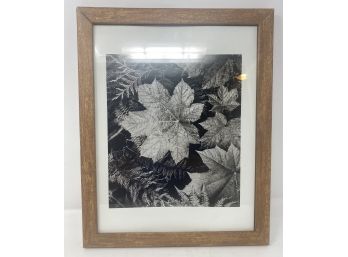 FRAMED PRINT OF 'LEAVES' IN BLACK AND GRAY