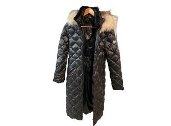 DAWN LEVY 'KALI' LONG QUILTED DOWN COAT WITH COYOTE FUR HOOD