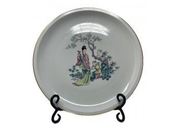 HAND PAINTED PORCELAIN DISH WITH ASIAN SCENERY BY VISTA ALEGRE