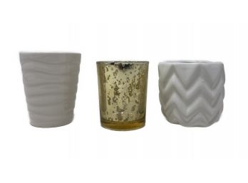 3 PC COLLECTION OF DECORATIVE  CUPS/VOTIVE HOLDERS