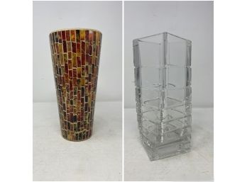 PAIR OF VINTAGE GLASS AND CRYSTAL VASES