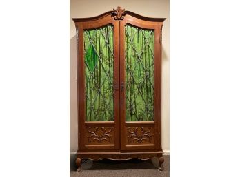 ANTIQUE ARMOIRE WITH LEADED GLASS DOORS
