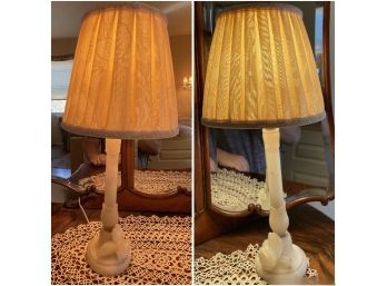 VINTAGE PAIR OF ROSE CARVED MARBLE TABLE LAMPS