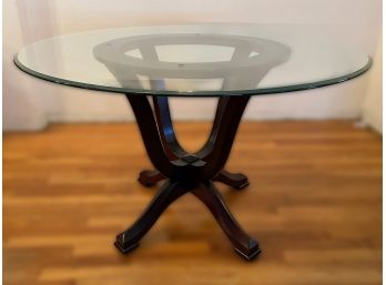 RAYMOUR AND FLANIGAN ROUND BEVELLED GLASS TABLE