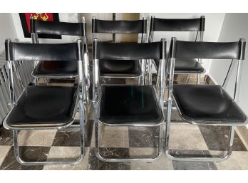 6 BLACK LEATHER AARBEN ITALY CHROME FOLDING CHAIRS